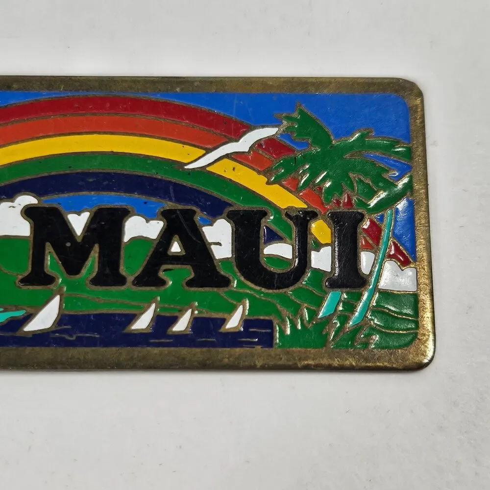 I Heart Maui Vintage Keychain Brass Enamel Hawaii Souvenir 1980s